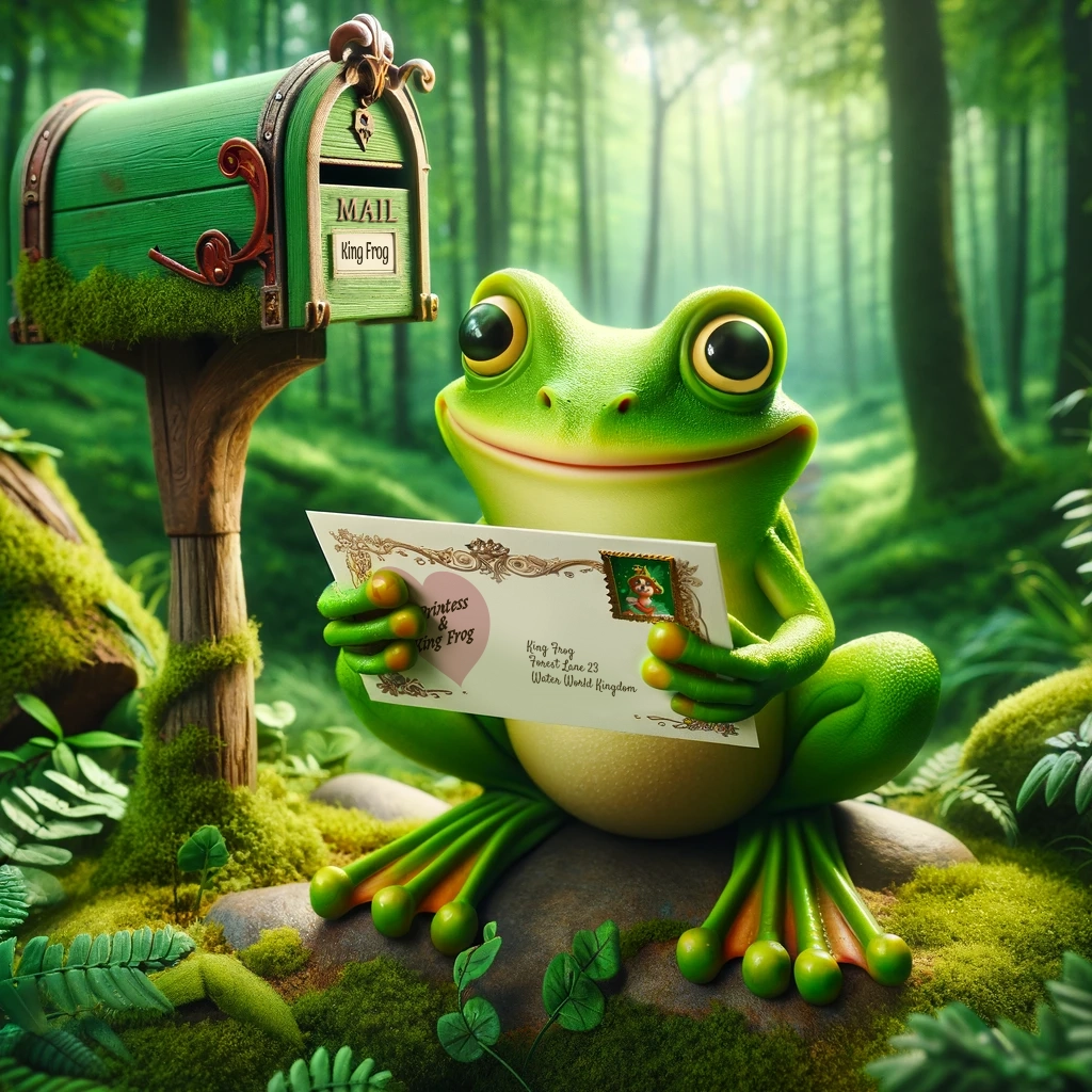 animated frog with wedding invitation