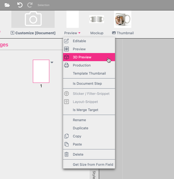 Document Context Menu 3D Preview