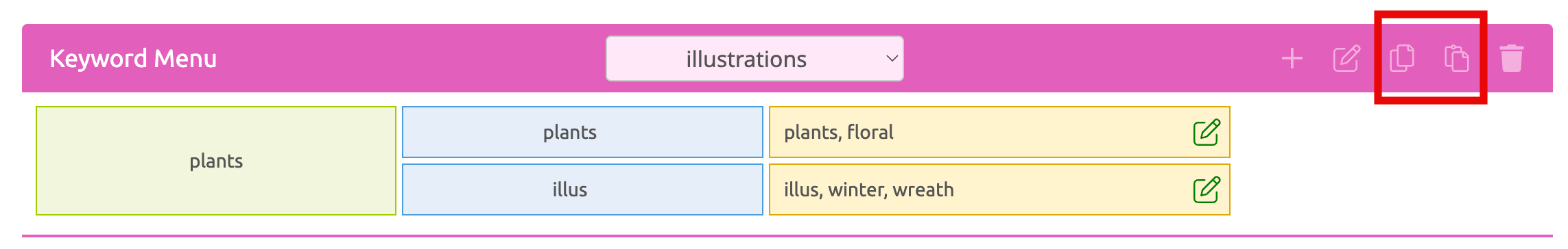 Keyword Menu Copy Paste
