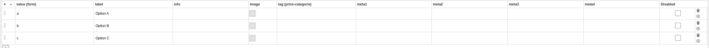 Screenshot of the form field list entry configuration