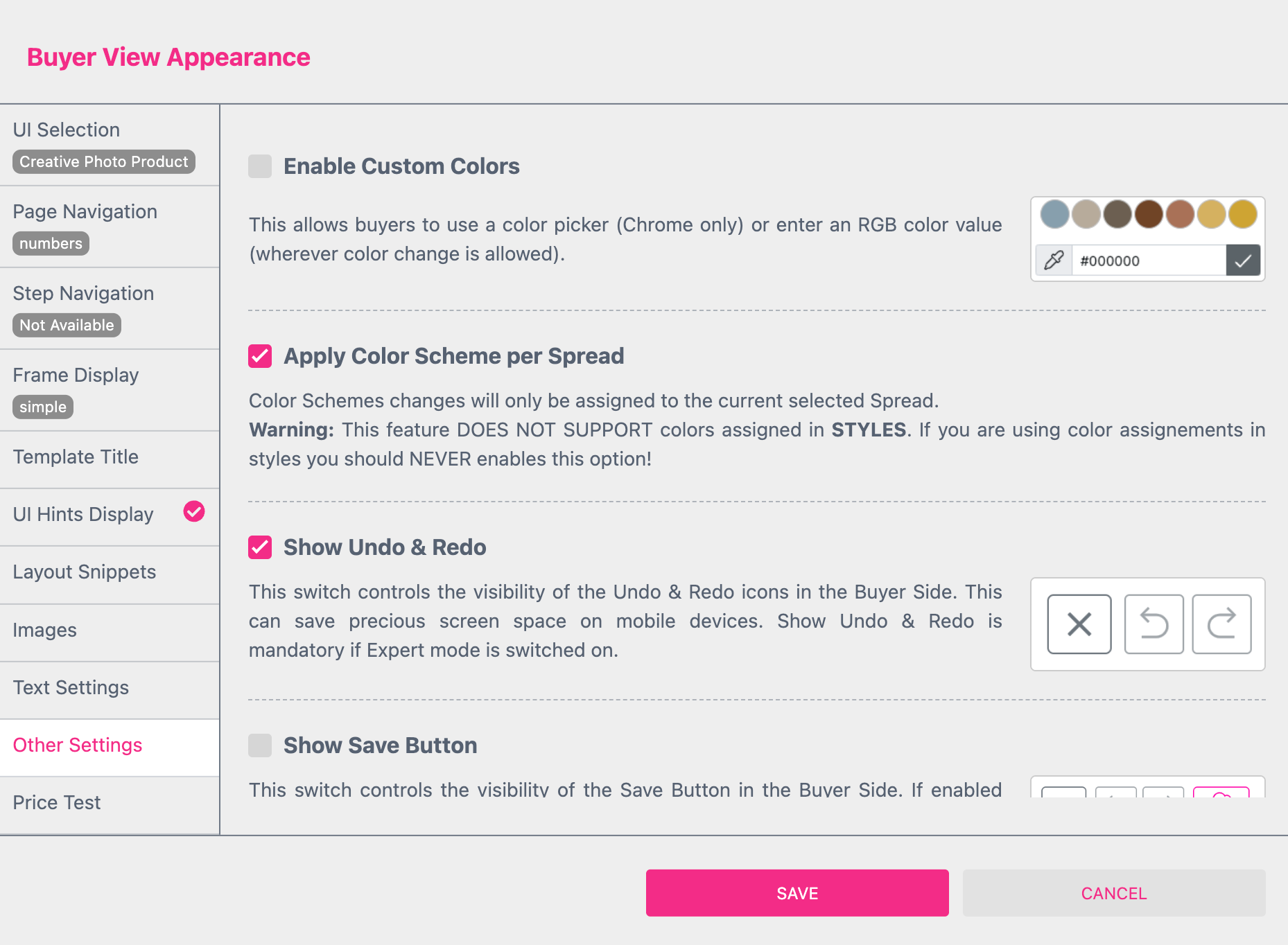 Buyer View Other Settings