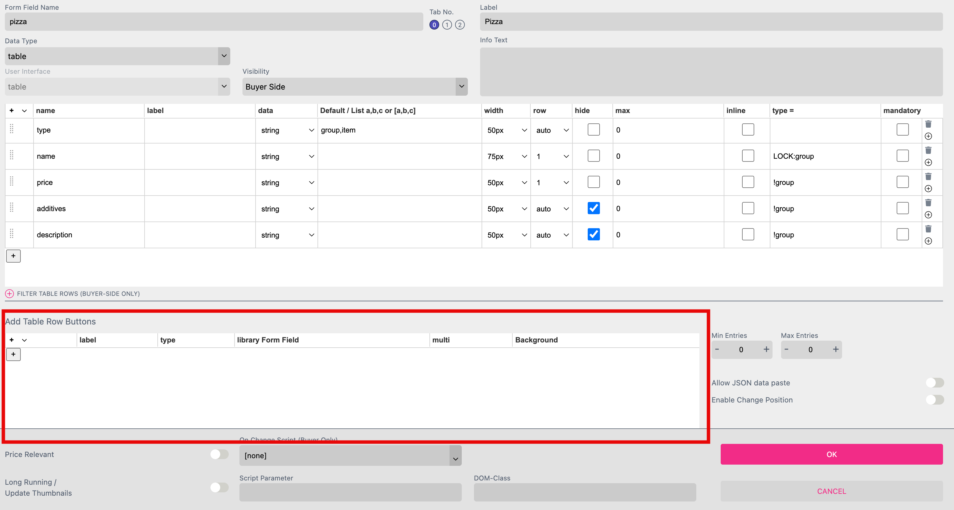 Add Table Row Button