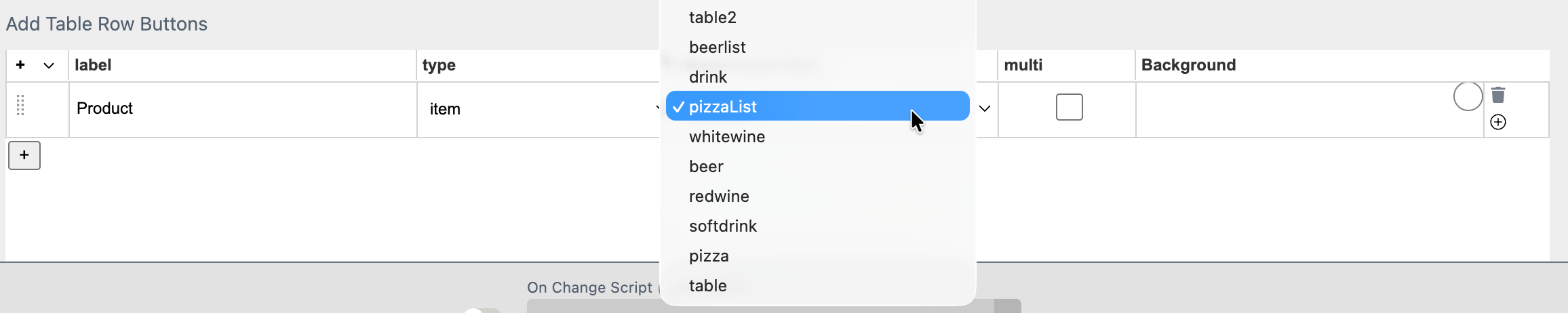 Add Table Row Buttons Settings