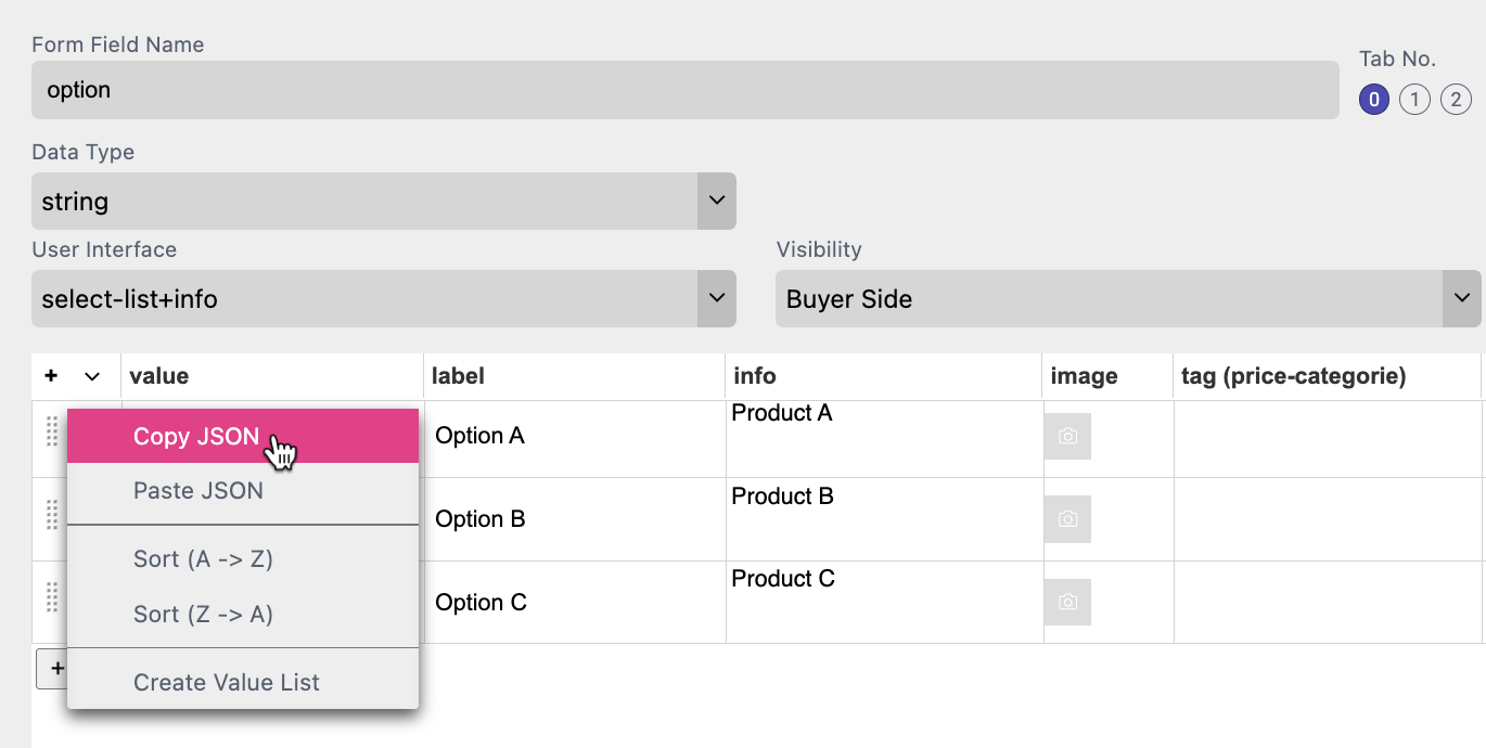 Data Table settings