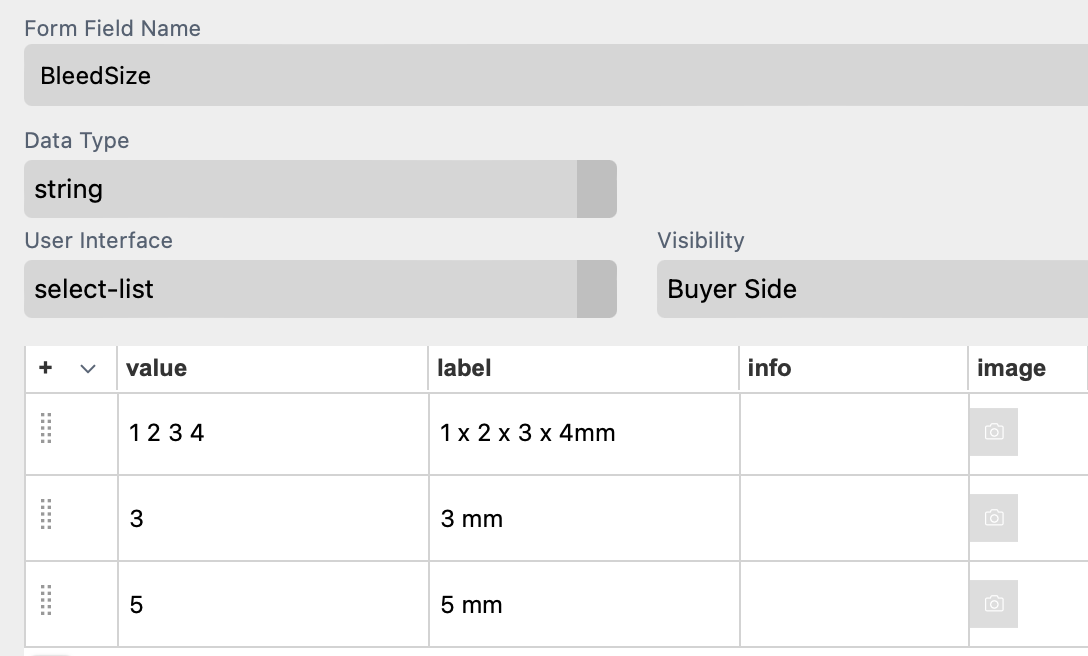 Form Field Bleed Size Values