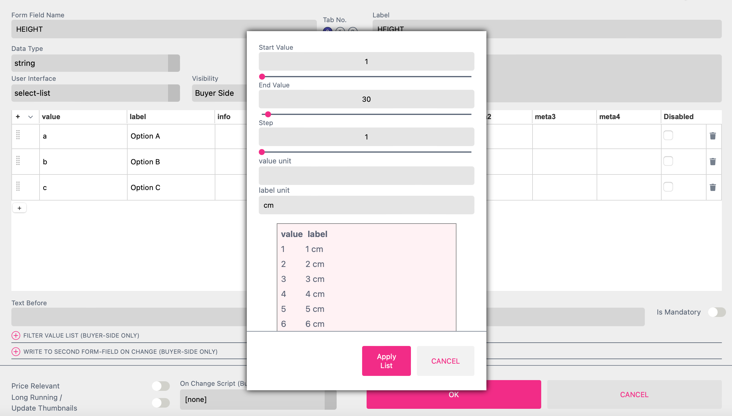 Value List Properties