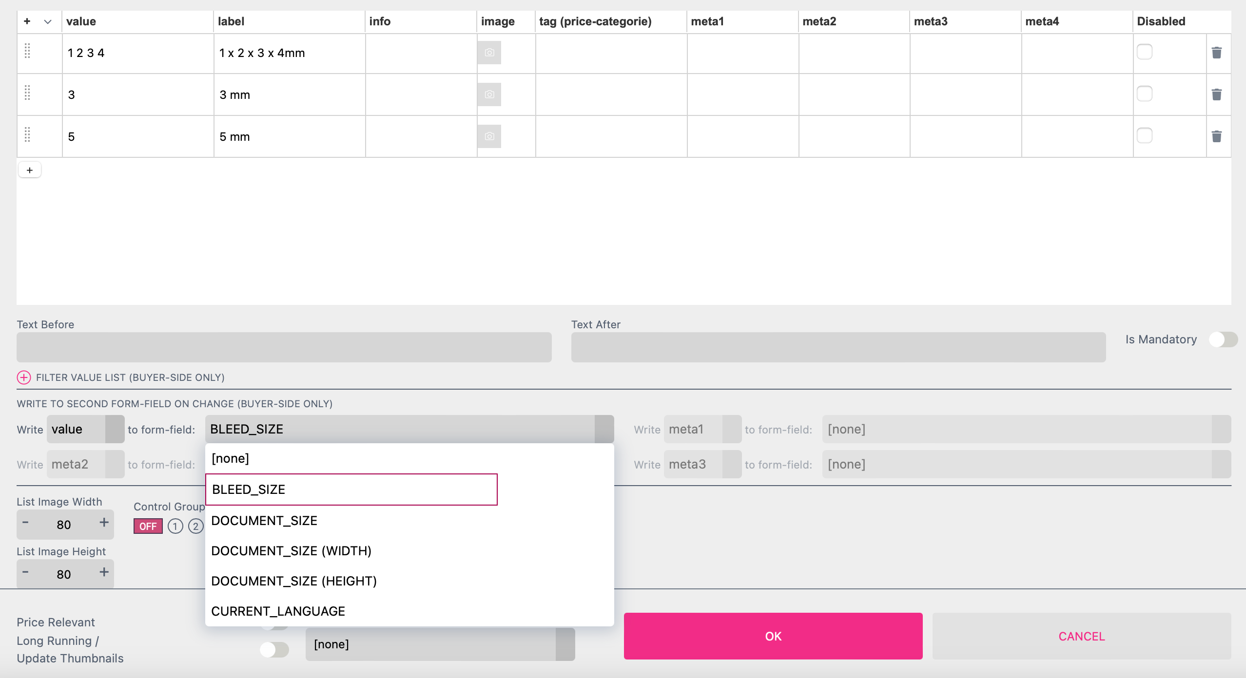 Form Field Bleed Size