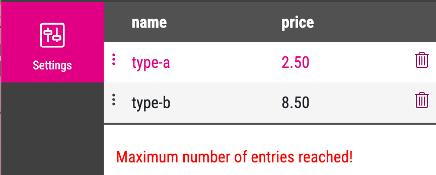 Table Form Field Max Number Error Message