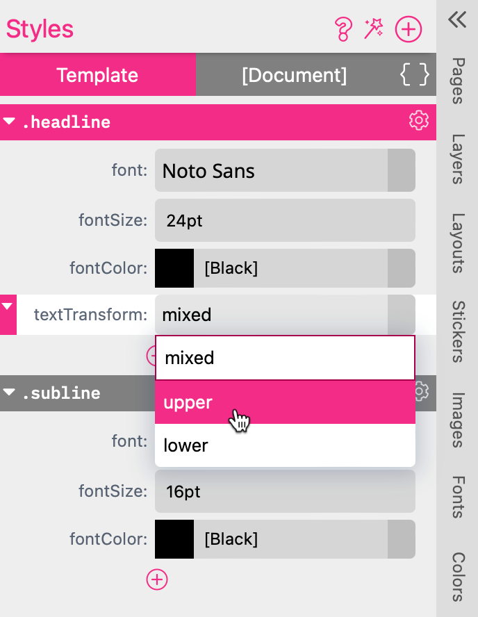 Character Style Text Transform Selection