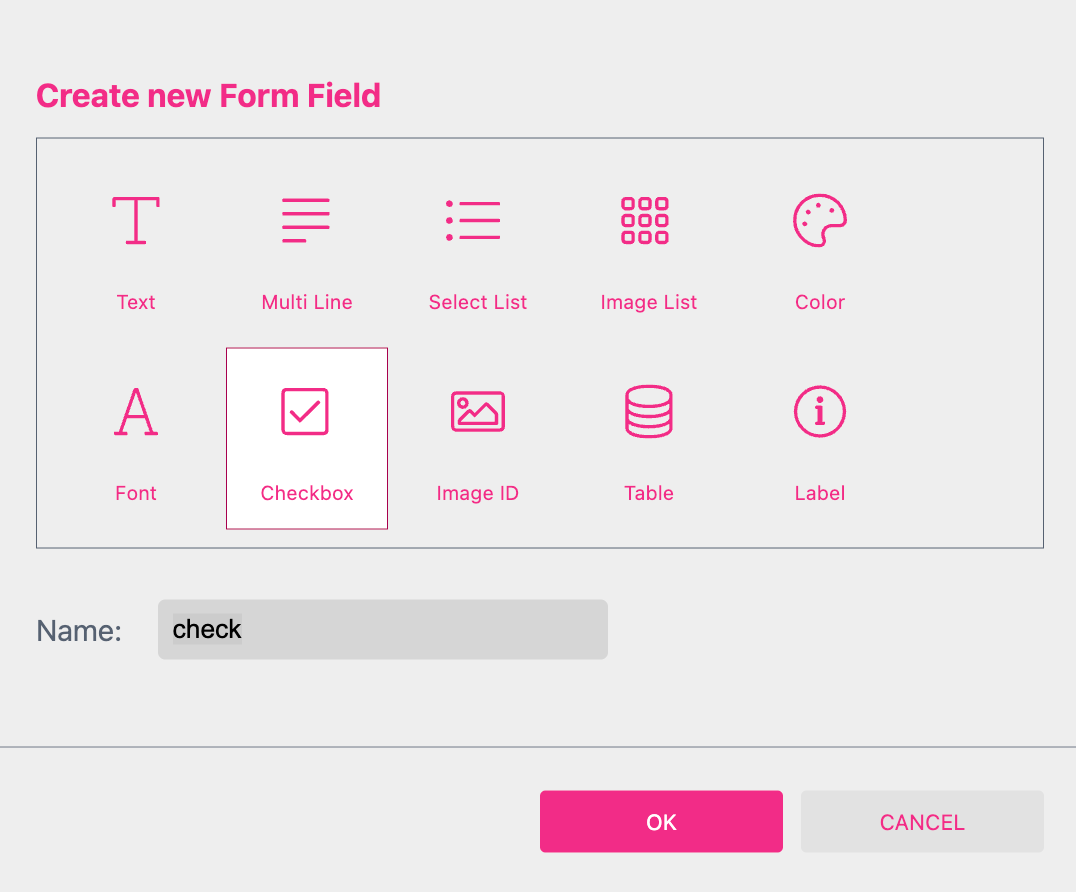 Dialog New Form Field