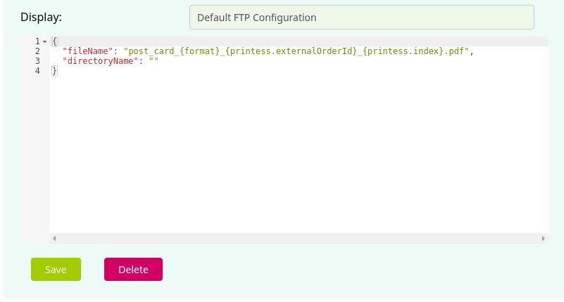 Screenshot of the file name configuration using a form field and a printess variable