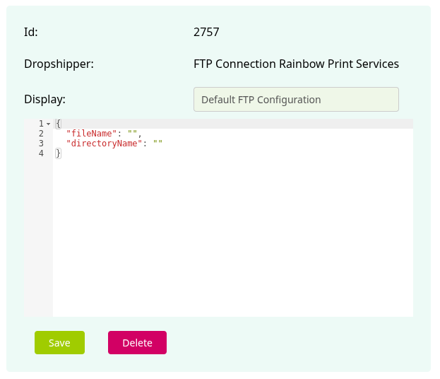 Screenshot of the product defintion configuration