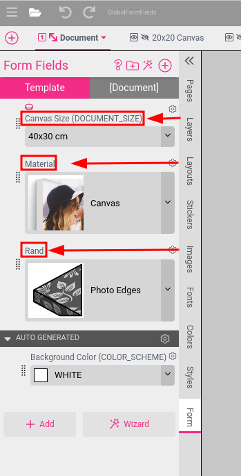 Screenshot of form field configuration tab with 3 form fields