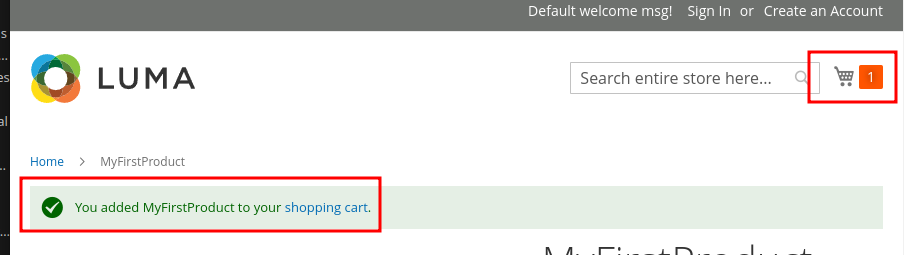 Screenshot of the added to cart notification