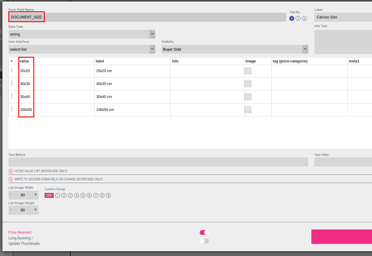 Form field Name and values