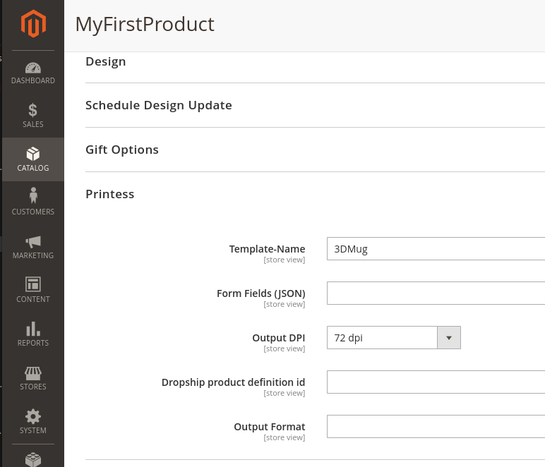 Screenshot of the Printess product settings