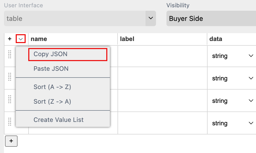 Data Table Copy JSON