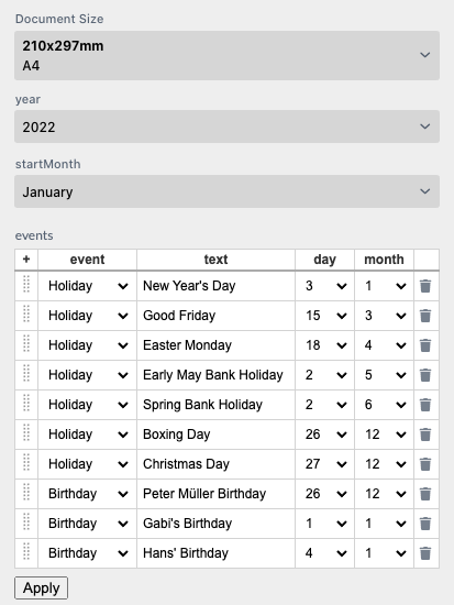 Calendar Example