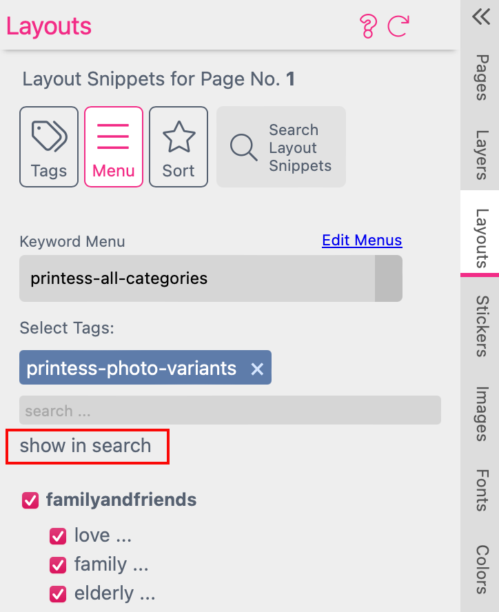 Layout Snippets Menu Show In Search