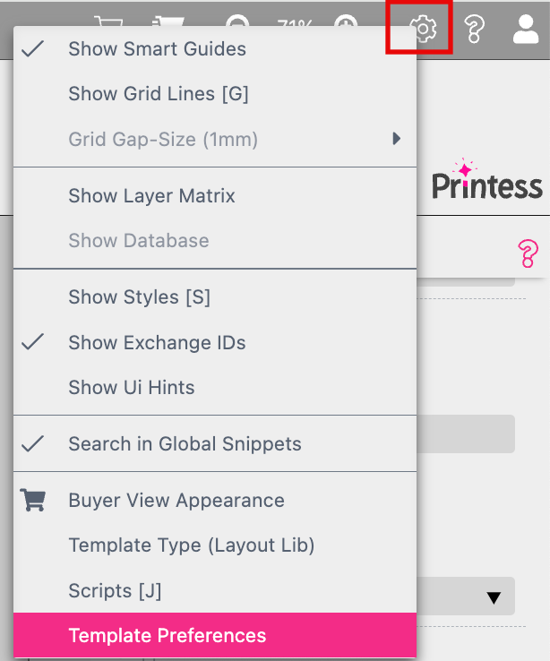 Open template Preferences