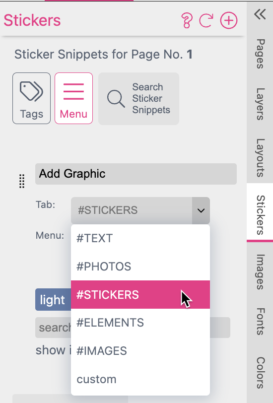 Sticker Drop Down Menu