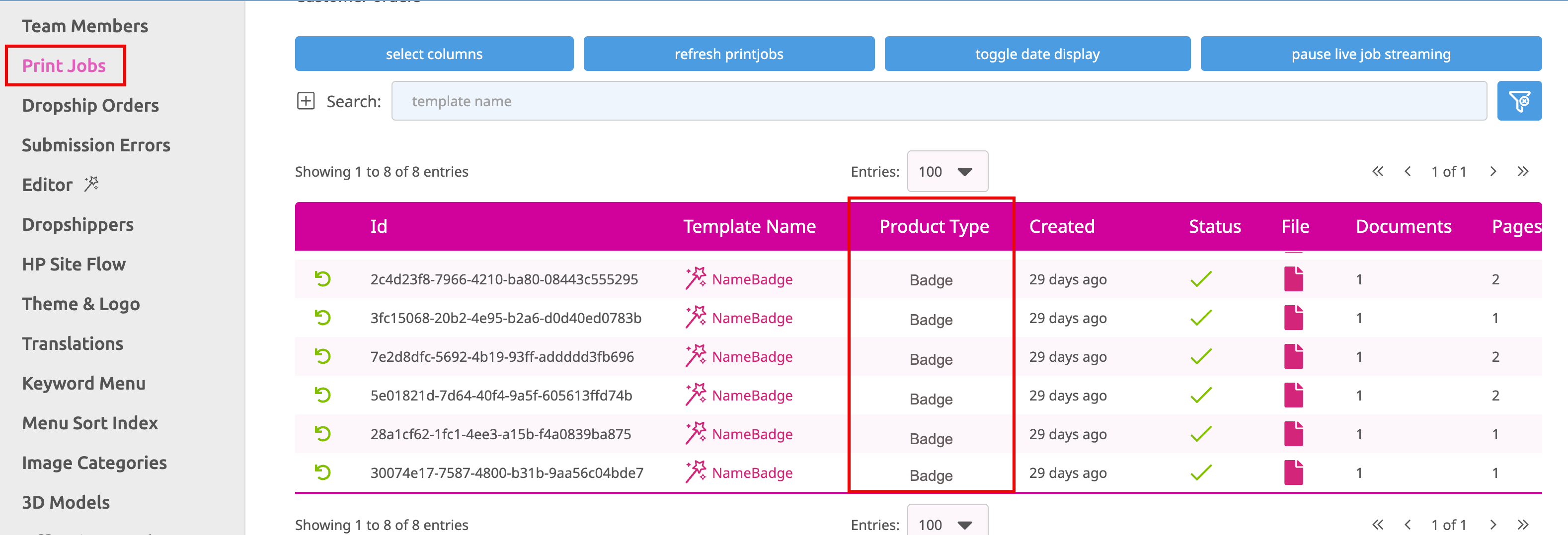 Product Type In Print Jobs Overview