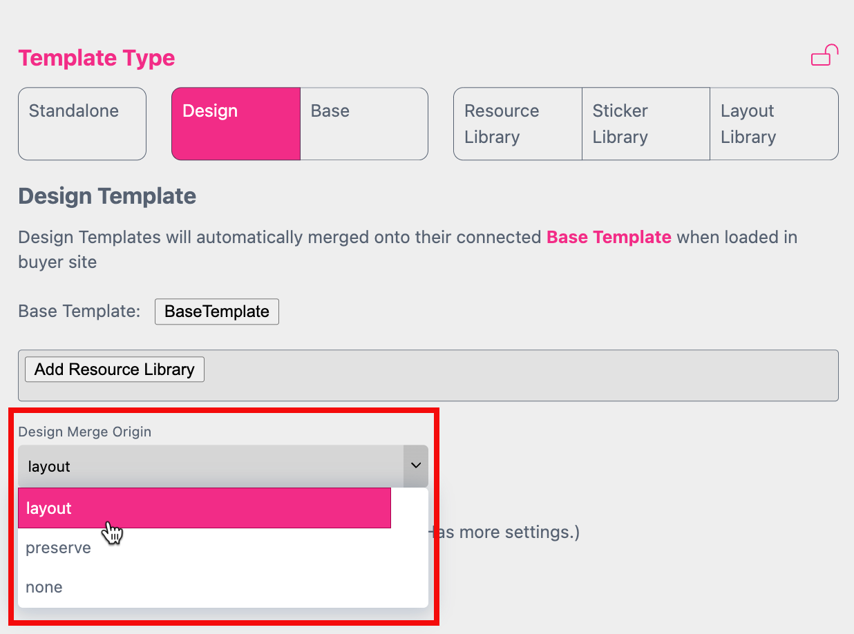 Design Merge Origin Options