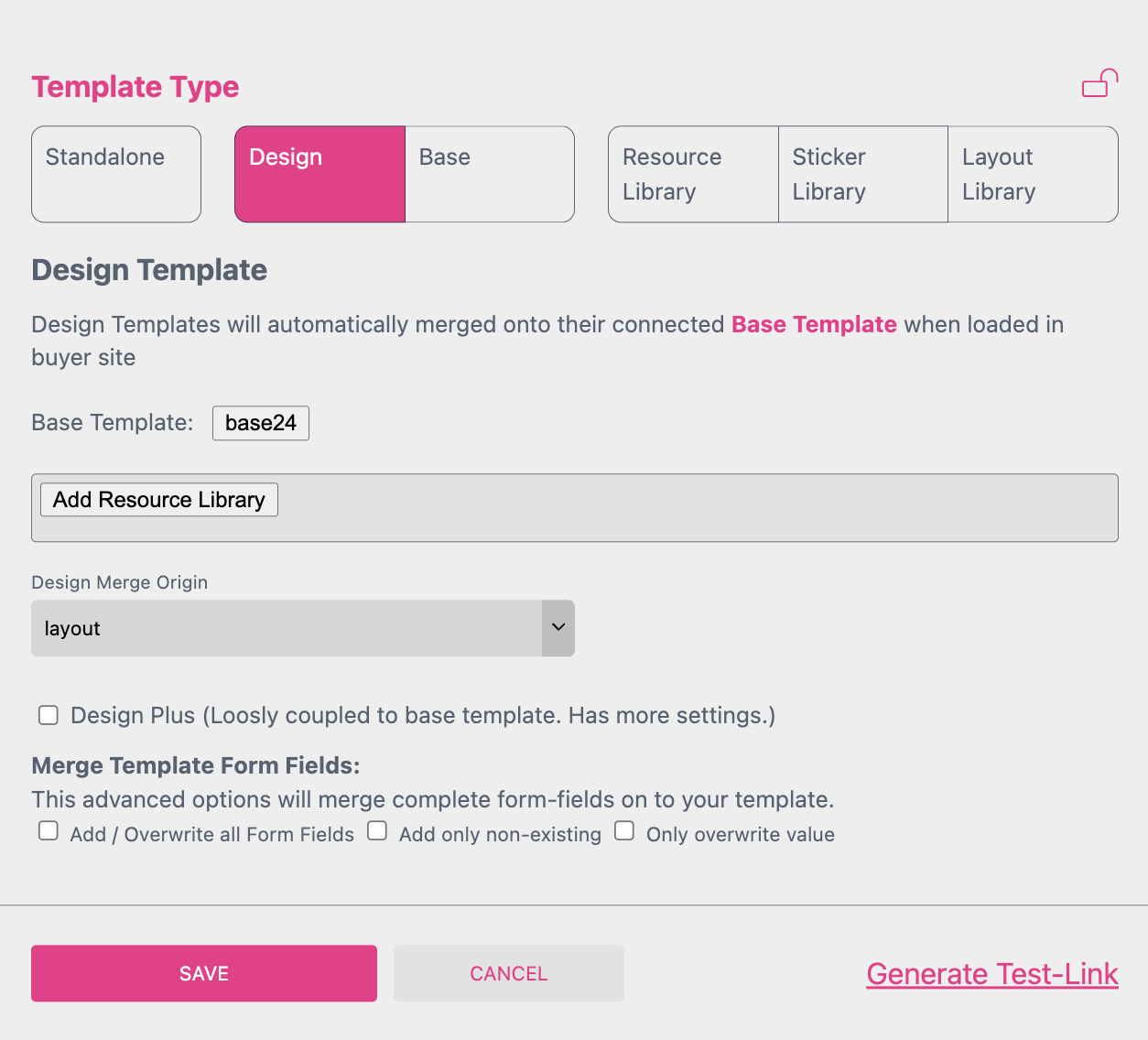 Designer Side Template Design Menu